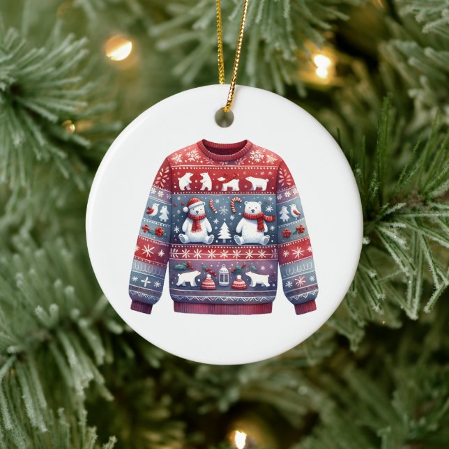 1st Place Winner Ugly Sweater Contest Red Blue Ceramic Tree Decoration (Tree)