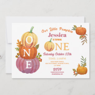 1st Pumpkin Birthday Harvest Party Pink Girls Invitation