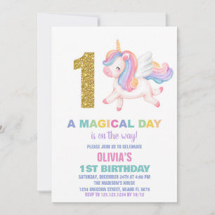 1st Rainbow Unicorn Birthday Invitations