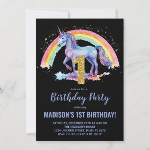 1st Rainbow Unicorn Birthday Invitations
