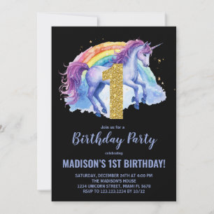 1st Rainbow Unicorn Birthday Invitations