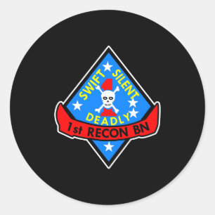 1St Recon Bn Black Classic Round Sticker