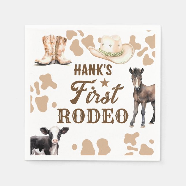 1st Rodeo Birthday Boy Western Paper Napkin (Front)