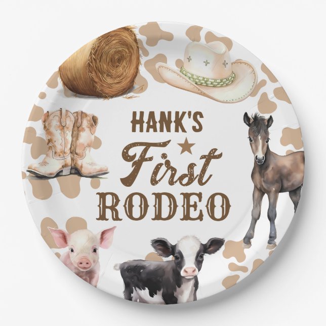 1st Rodeo Birthday Boy Western Paper Plate (Front)