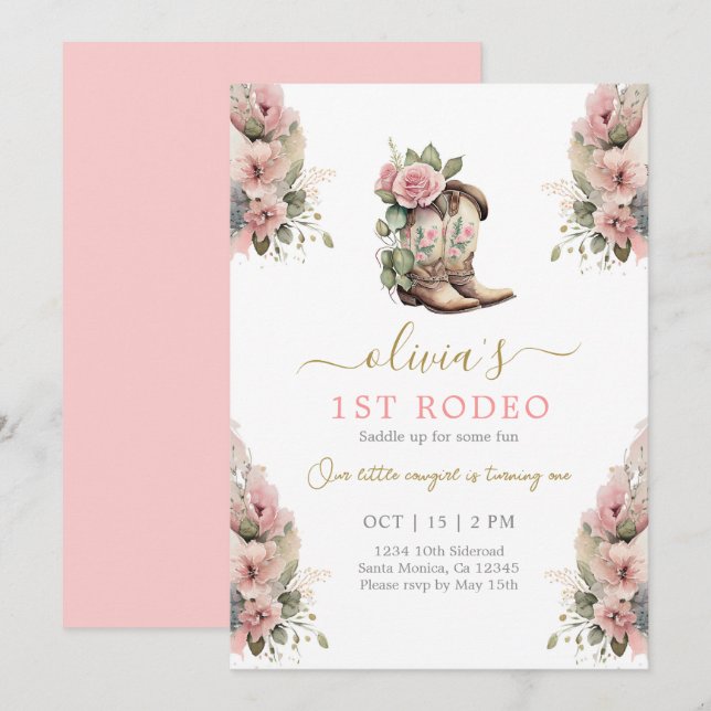 1st Rodeo Birthday Girl Invitation (Front/Back)