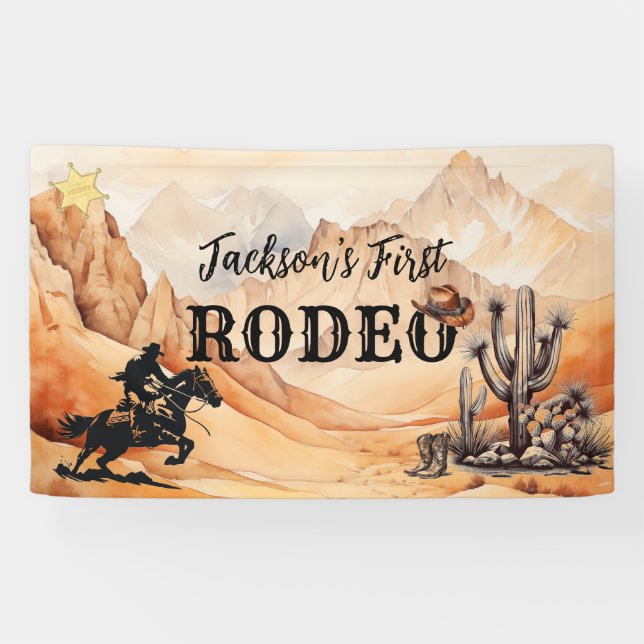 1st Rodeo Cowboy Western Banner for First Birthday (Horizontal)