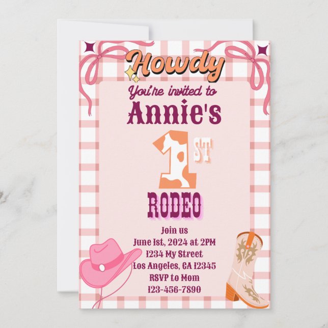 1st Rodeo Cowgirl Theme Birthday Invitation (Front)