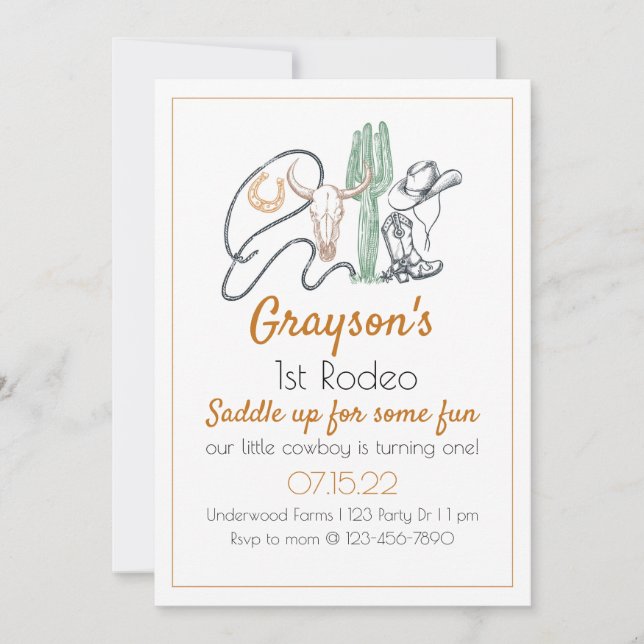 1st Rodeo, First Rodeo Birthday, Cowboy Birthday,  Invitation (Front)