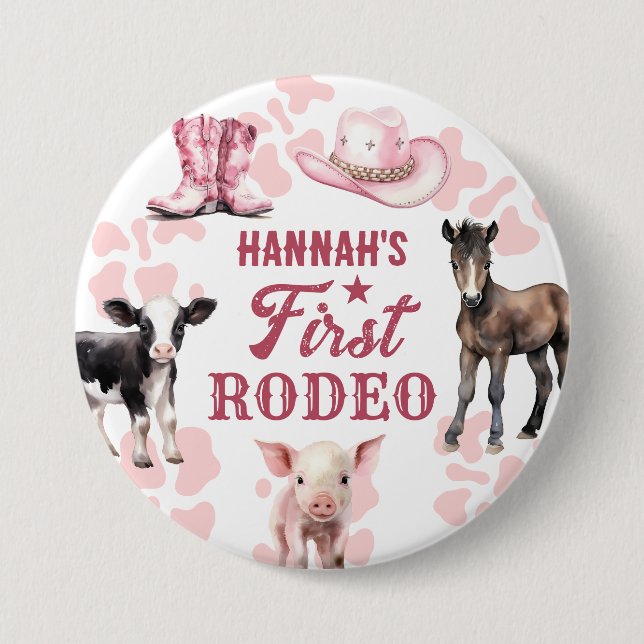 1st Rodeo Pink Birthday Button (Front)