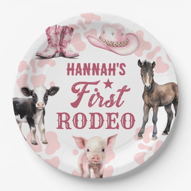 1st Rodeo Pink Birthday Paper Plate (Front)