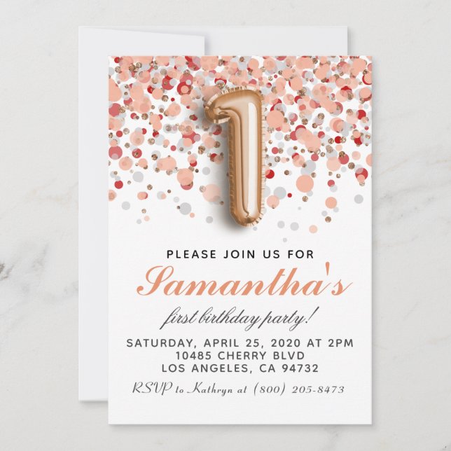 1st Rose Gold Birthday Invitation (Front)