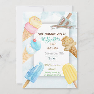 1st Scoop Icecream Theme Birthday Invitation