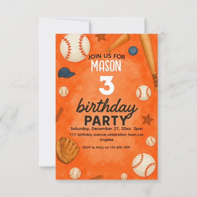 1st Sport Boy Baseball Birthday Rookie of The Year Invitation (Front)