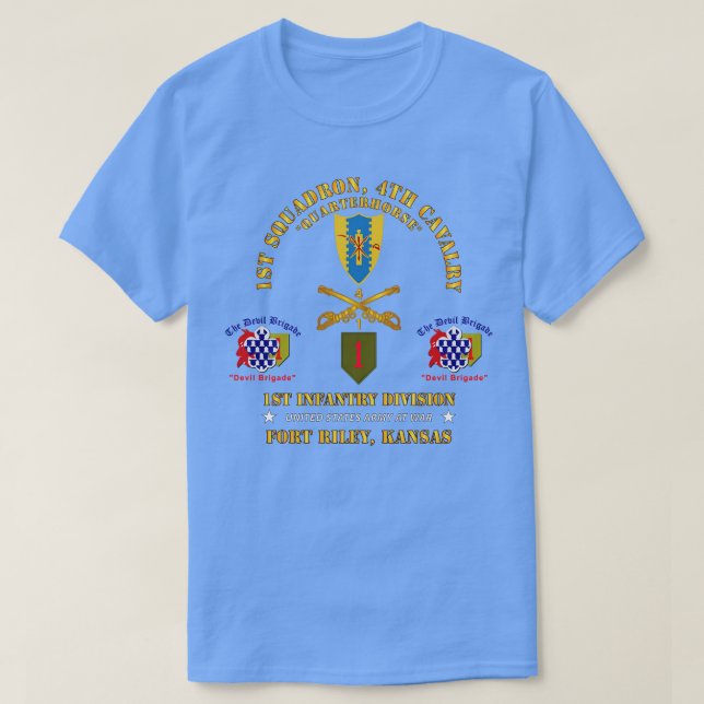 1st Squadron 4th Cavalry 1st Inf Div Devil Bde Ft  T-Shirt (Design Front)