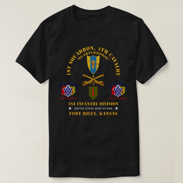 1st Squadron 4th Cavalry 1st Inf Div Devil Bde Ft  T-Shirt (Design Front)
