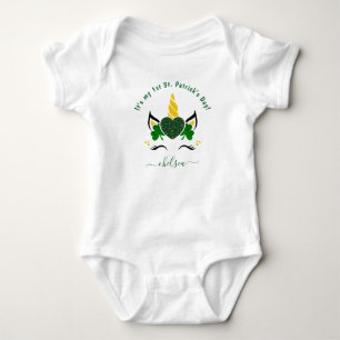 1st St. Patrick's Day Glitter Unicorn Girl's Name Baby Bodysuit