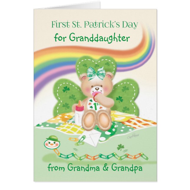 1st St Patrick's Day, Granddaughter, Cute Teddy (Front)