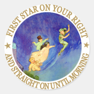 1ST STAR ON YOUR RIGHT, STRAIGHT ON UNTIL MORNING CLASSIC ROUND STICKER