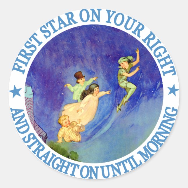 1ST STAR ON YOUR RIGHT, STRAIGHT ON UNTIL MORNING CLASSIC ROUND STICKER (Front)