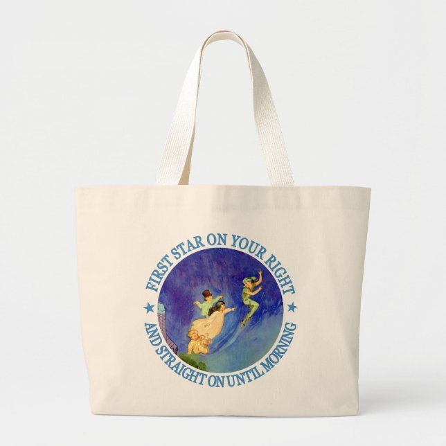 1ST STAR ON YOUR RIGHT, STRAIGHT ON UNTIL MORNING LARGE TOTE BAG (Front)