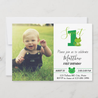 1st Sweet Frog Birthday Party Boy First Invitation
