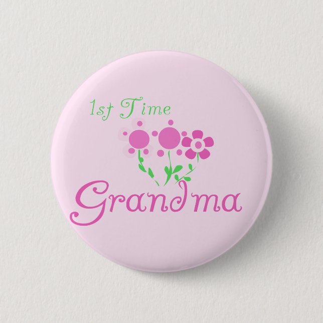 1st  Time Grandma-Pink Flowers 6 Cm Round Badge (Front)