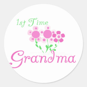 1st  Time Grandma-Pink Flowers Classic Round Sticker