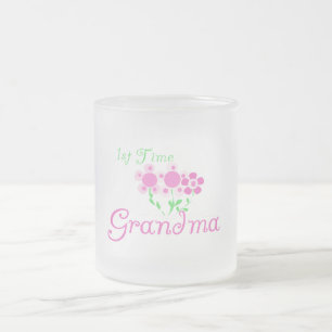 1st  Time Grandma-Pink Flowers Frosted Glass Coffee Mug
