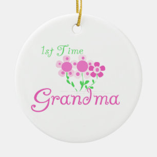 1st Time Grandma Pink Flowers Gifts Ceramic Tree Decoration