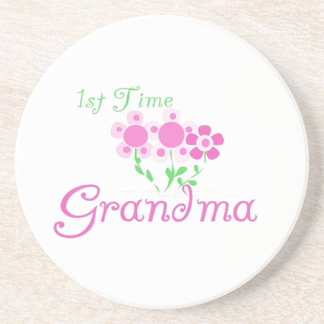 1st Time Grandma Pink Flowers Gifts Coaster (Front)