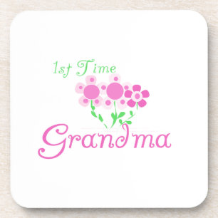1st Time Grandma Pink Flowers Gifts Coaster