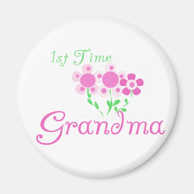 1st  Time Grandma-Pink Flowers Magnet (Front)