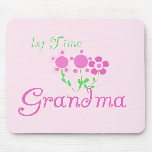 1st  Time Grandma-Pink Flowers Mouse Mat (Front)