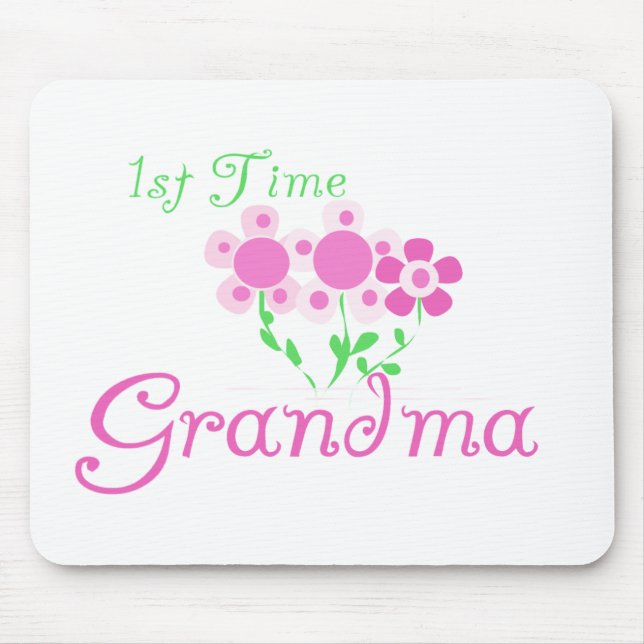 1st  Time Grandma-Pink Flowers Mouse Mat (Front)