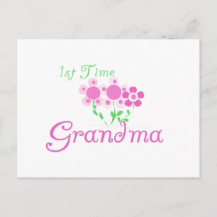 1st  Time Grandma-Pink Flowers Postcard