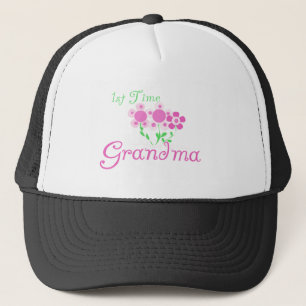 1st  Time Grandma-Pink Flowers Trucker Hat