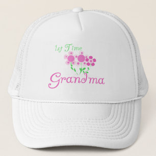 1st  Time Grandma-Pink Flowers Trucker Hat