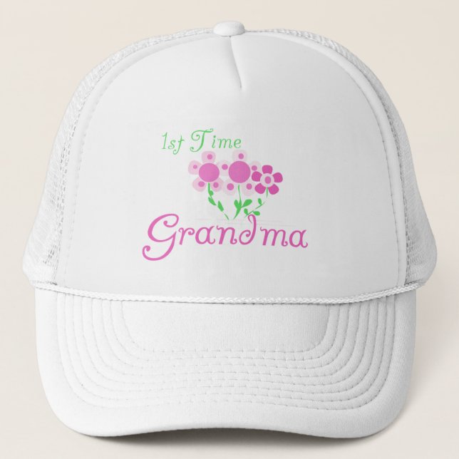 1st  Time Grandma-Pink Flowers Trucker Hat (Front)
