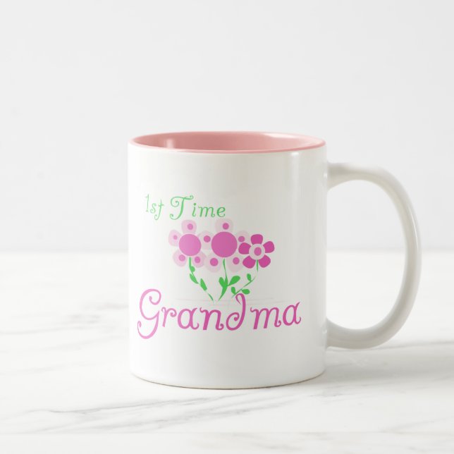 1st  Time Grandma-Pink Flowers Two-Tone Coffee Mug (Right)