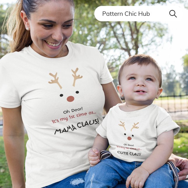 1st Time Mama Claus White Modern Family Christmas  T-Shirt (Creator Uploaded)