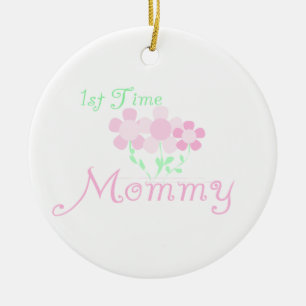 1st Time Mummy Pink Flowers Gifts Ceramic Tree Decoration