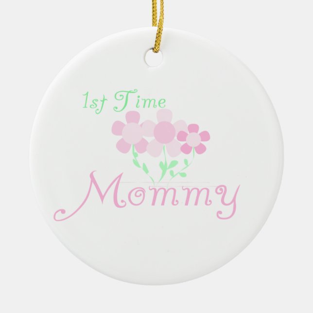 1st Time Mummy Pink Flowers Gifts Ceramic Tree Decoration (Front)