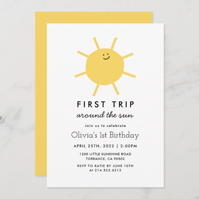 1st Trip Around The Sun 1st Birthday  Invitation (Front/Back)