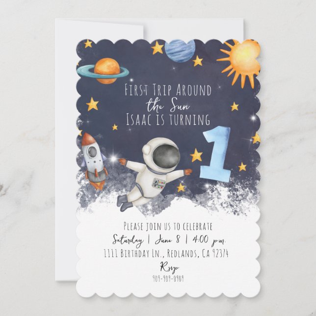 1st Trip Around the Sun Baby Boys First Birthday  Invitation (Front)