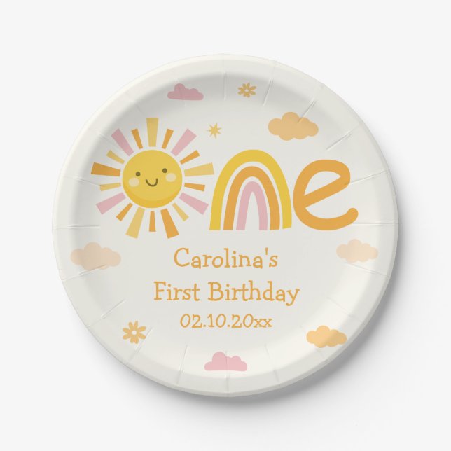 1st Trip Around the Sun Birthday Party Girl Paper Plate (Front)