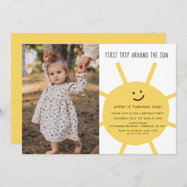 1st Trip Around The Sun Birthday Photo Invitation (Front/Back)