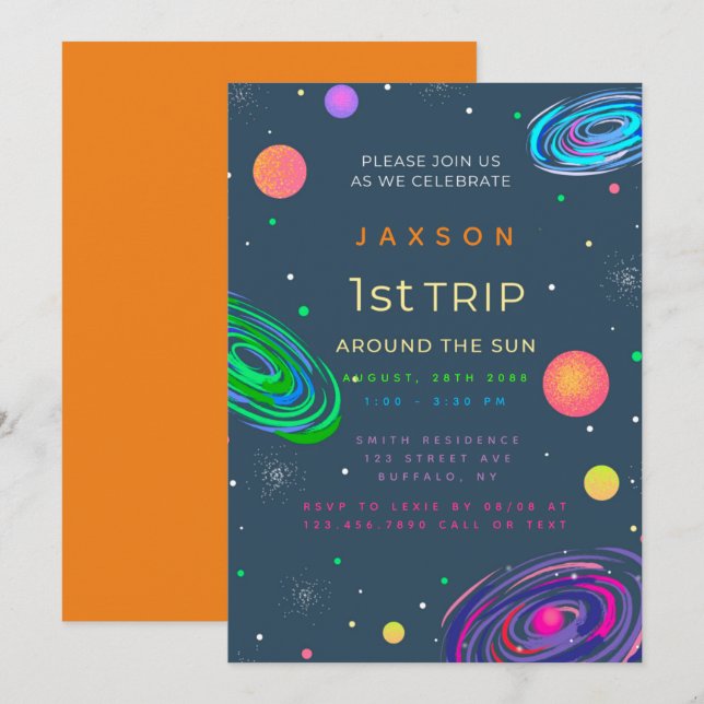 1st Trip Around The Sun Boy Birthday Party  Invitation (Front/Back)