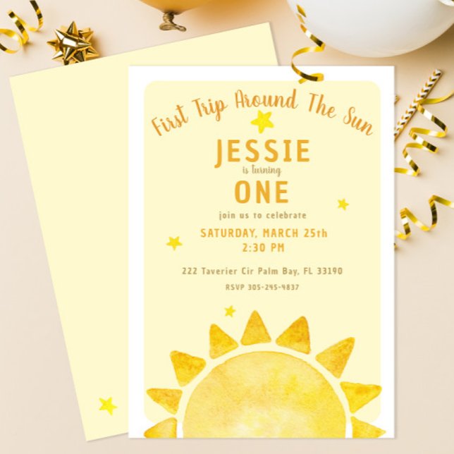 1st Trip Around The Sun Watercolor First Birthday  Invitation (Creator Uploaded)