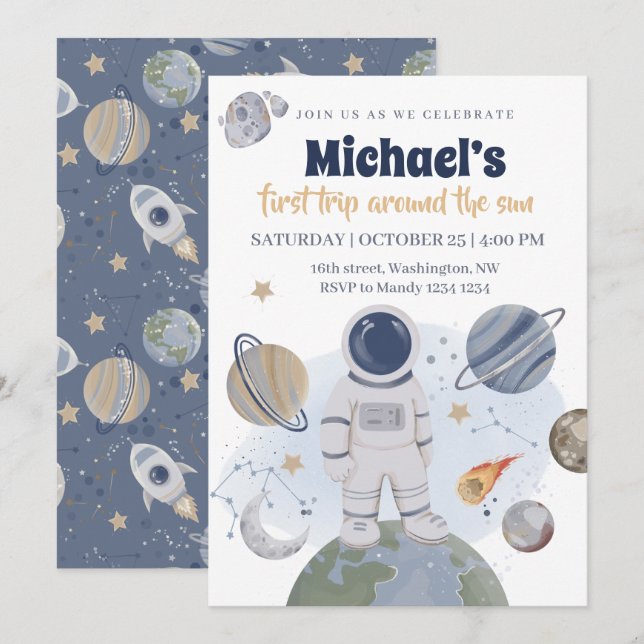 1st Trip Birthday Boy Invitation (Front/Back)