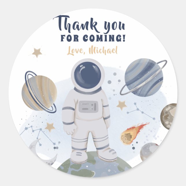 1st Trip Galaxy Boy Birthday Thank You Classic Round Sticker (Front)